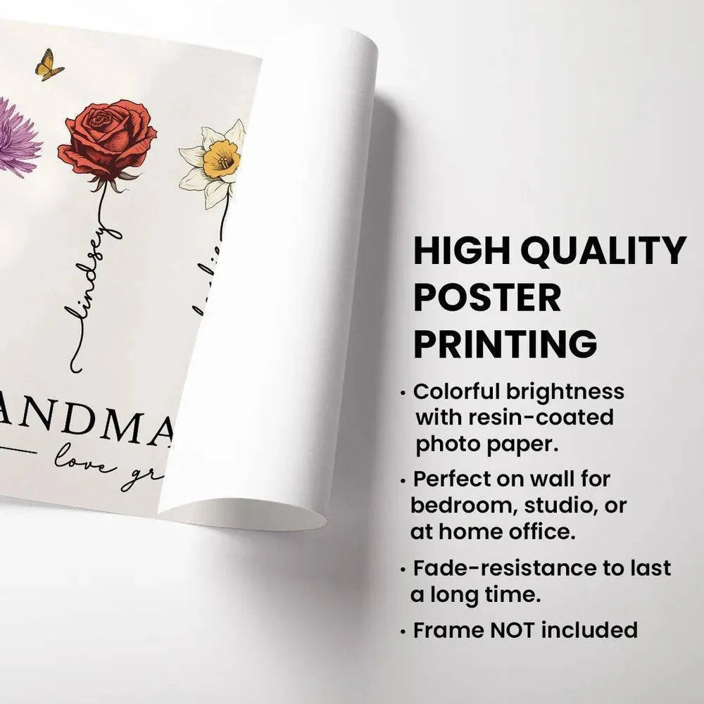 Custom Poster & Canvas Grandma's Garden Love Grows Here Beautiful Birth Month Flower