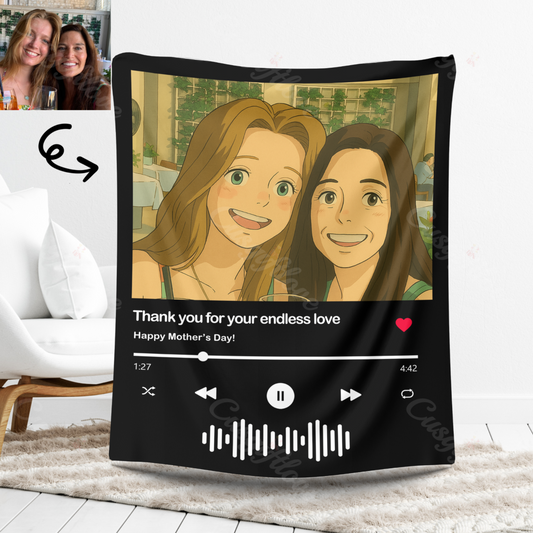Custom Music Blanket Photo Ghibli Style Portrait Blanket