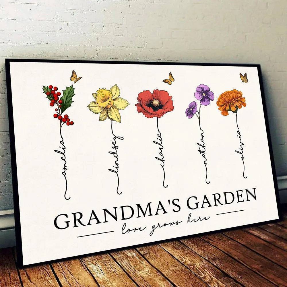 Custom Poster & Canvas Grandma's Garden Love Grows Here Beautiful Birth Month Flower