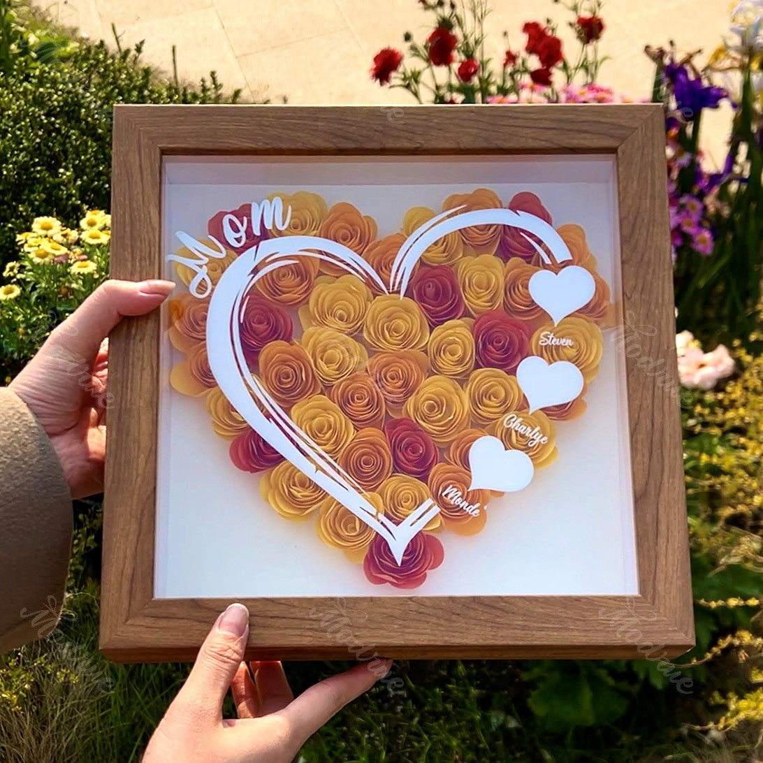 Mama herzförmiges Monogramm-Blumen-Schattenschachtel-Geschenk