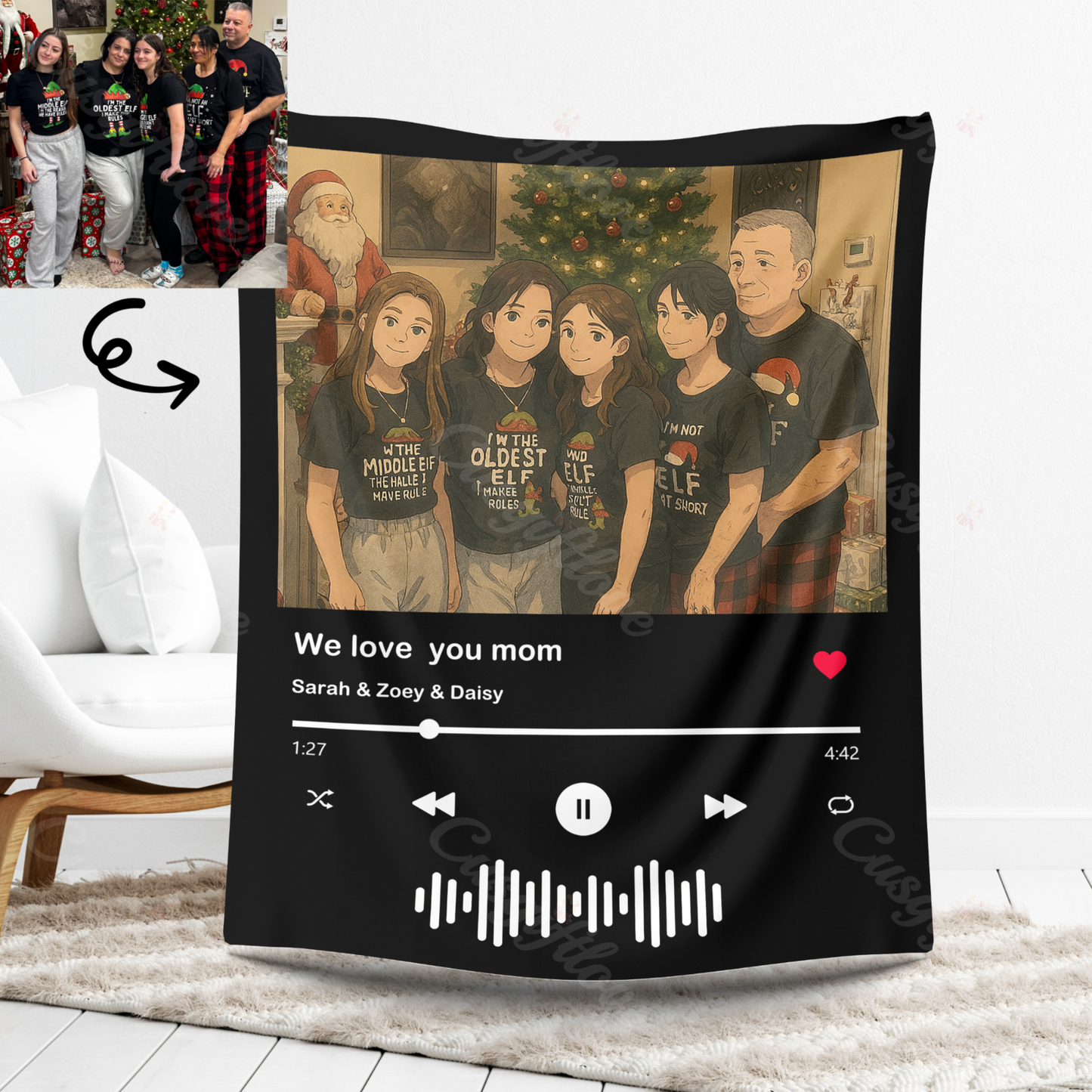 Custom Music Blanket Photo Ghibli Style Portrait Blanket