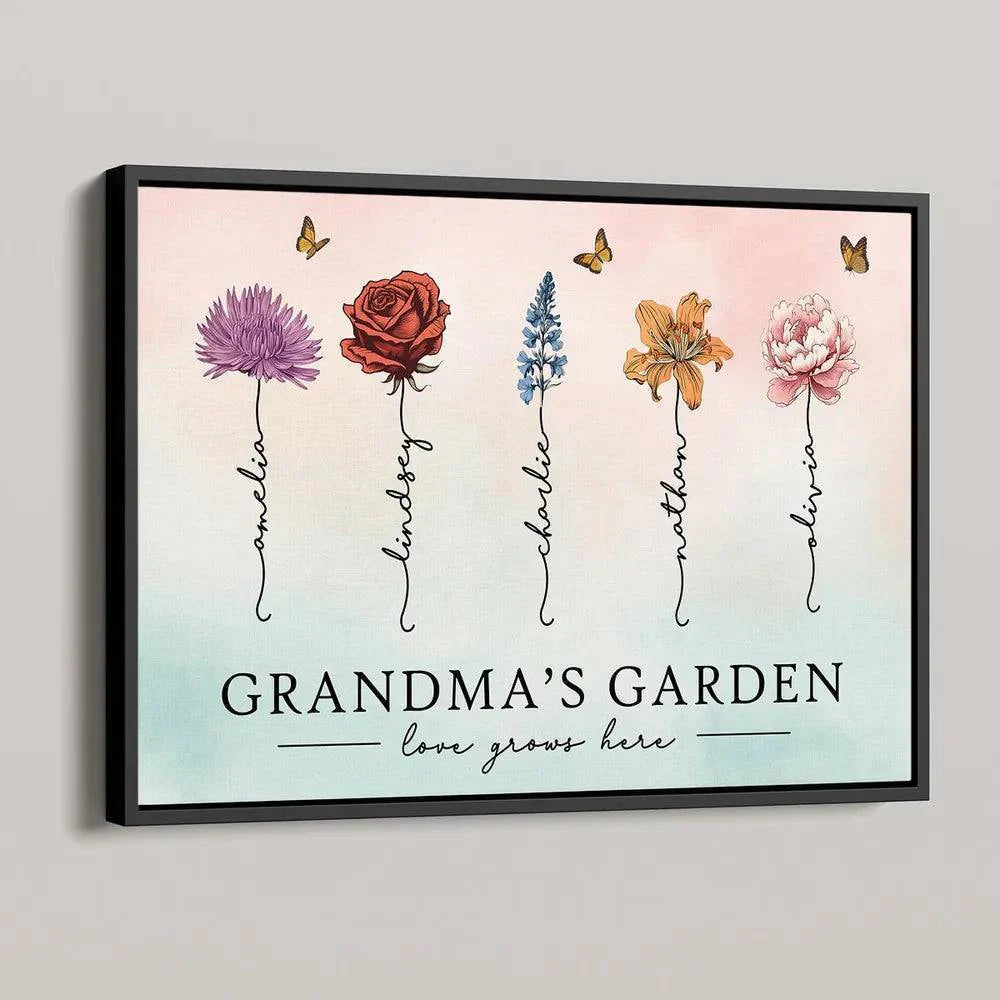 Custom Poster & Canvas Grandma's Garden Love Grows Here Beautiful Birth Month Flower