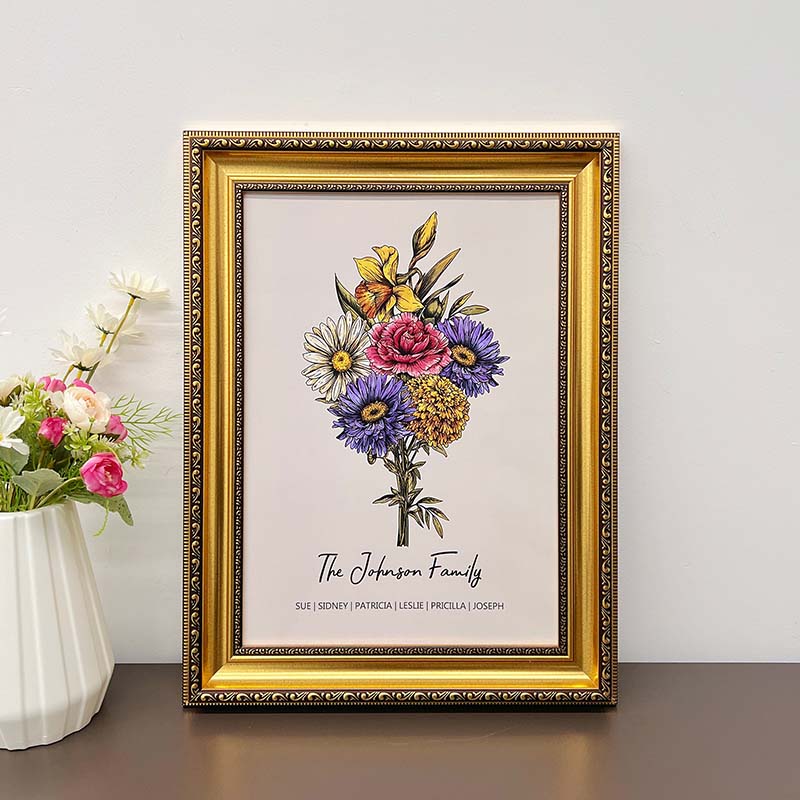 50%OFF🌷Birth Flower Family Bouquet Personalized Names Frame