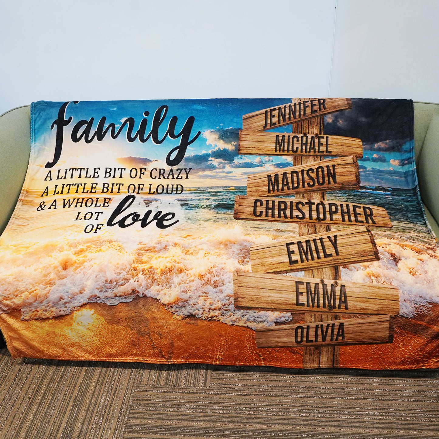 Ocean Sunset Color A Little Whole Lot of Love Multi-Names Blanket