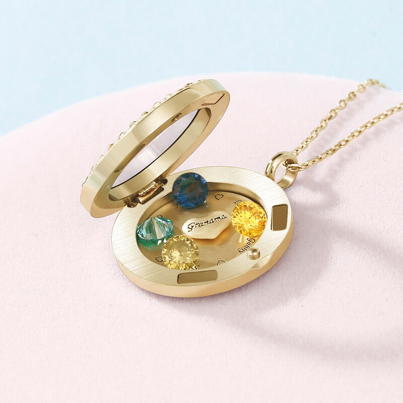 "Around You" Personalized Locket Necklace With Birthstone
