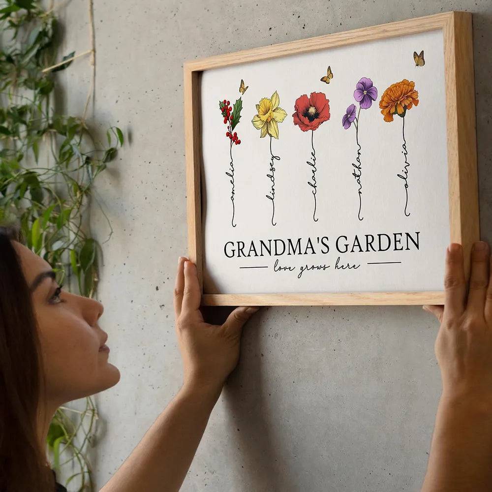 Custom Poster & Canvas Grandma's Garden Love Grows Here Beautiful Birth Month Flower