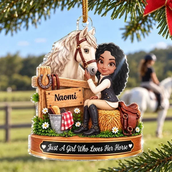 Personalized Horse Girl Rustic Stable Acrylic Ornament
