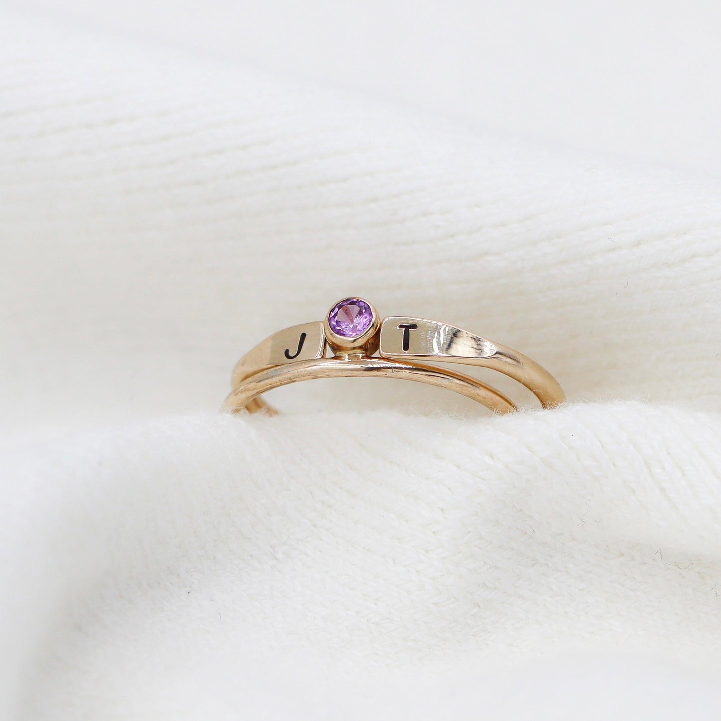 Initial and Birthstone Ring Set