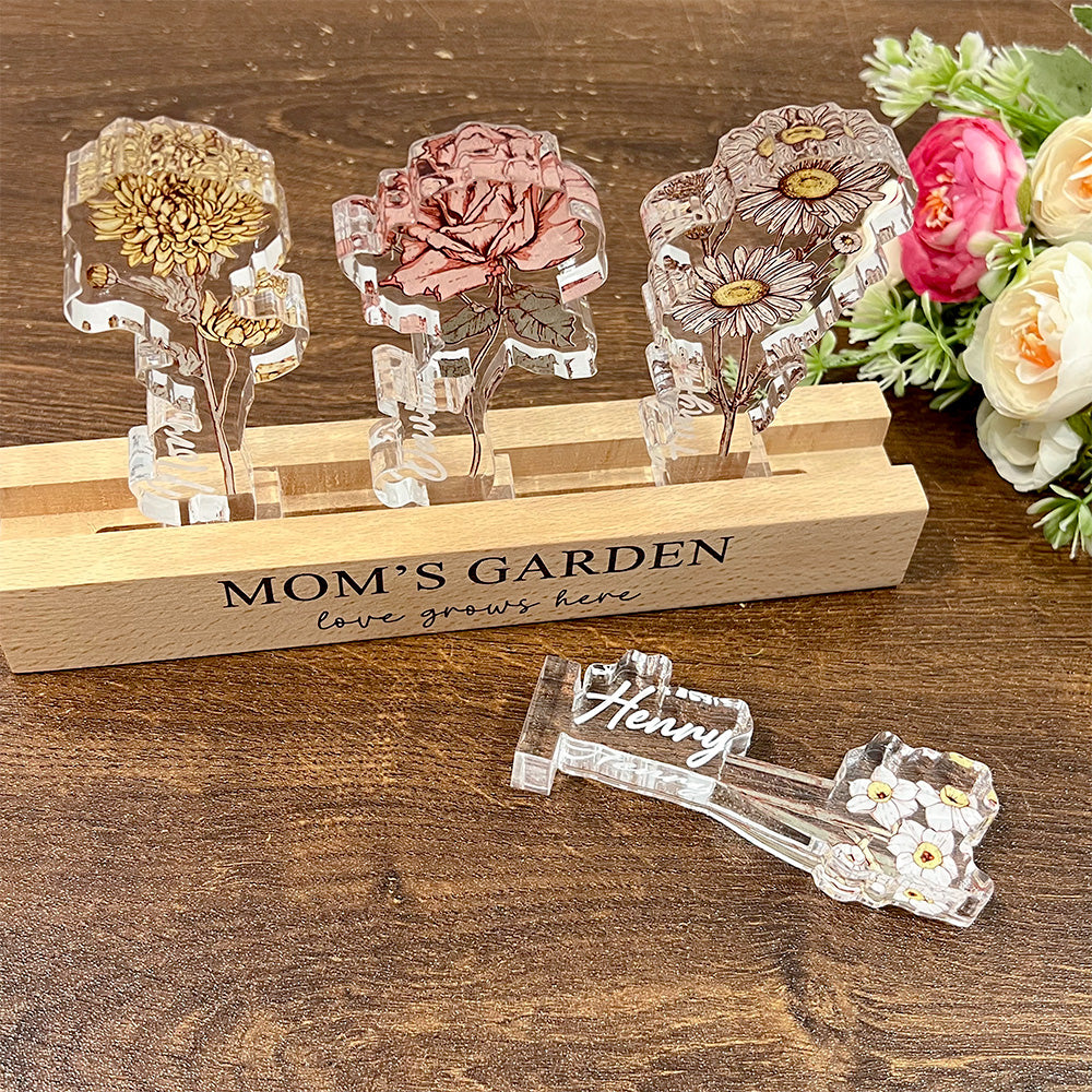 50%OFF✨Custom Birth Flower 3D Crystal Acrylic LED Light With Children's Names