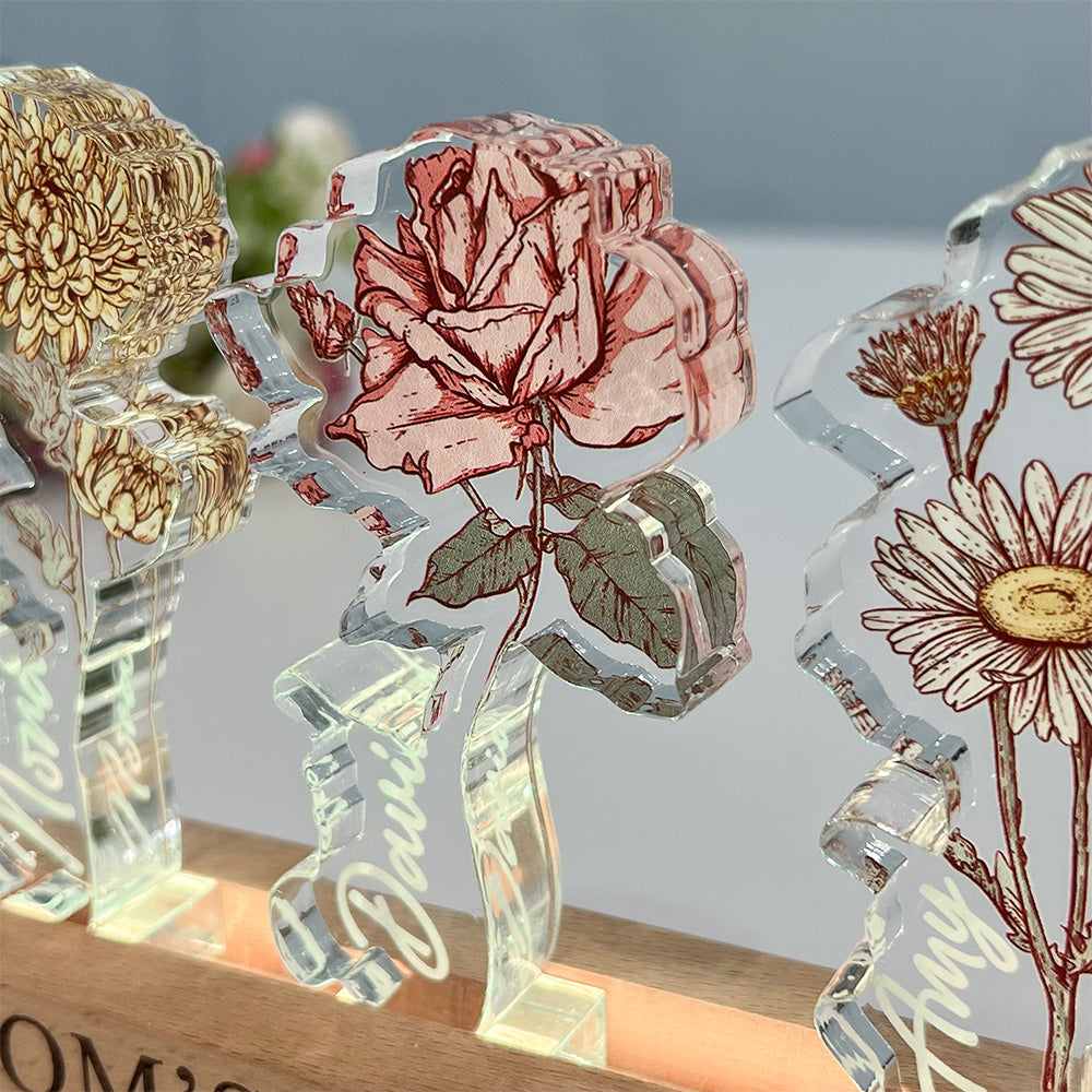 50%OFF✨Custom Birth Flower 3D Crystal Acrylic LED Light With Children's Names