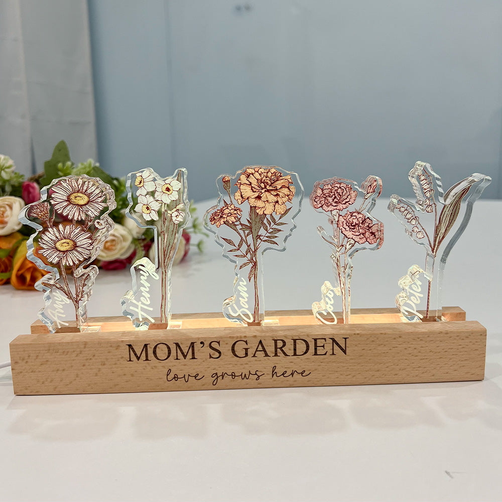 50%OFF✨Custom Birth Flower 3D Crystal Acrylic LED Light With Children's Names
