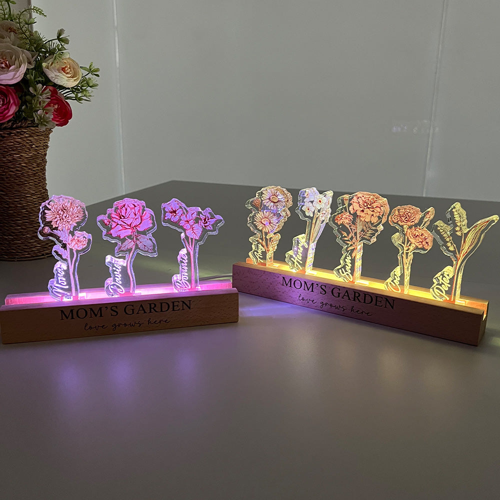 50%OFF✨Custom Birth Flower 3D Crystal Acrylic LED Light With Children's Names
