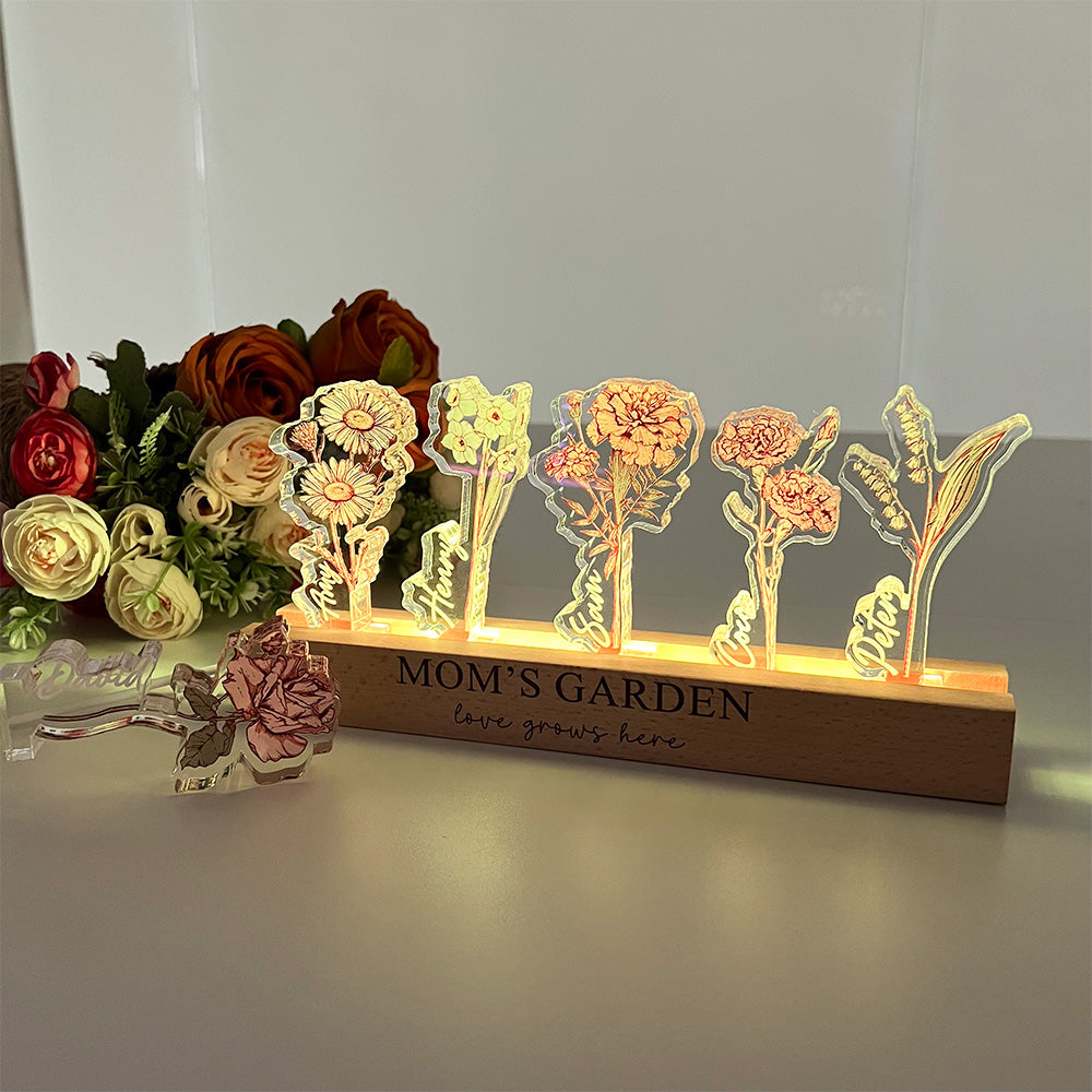 50%OFF✨Custom Birth Flower 3D Crystal Acrylic LED Light With Children's Names