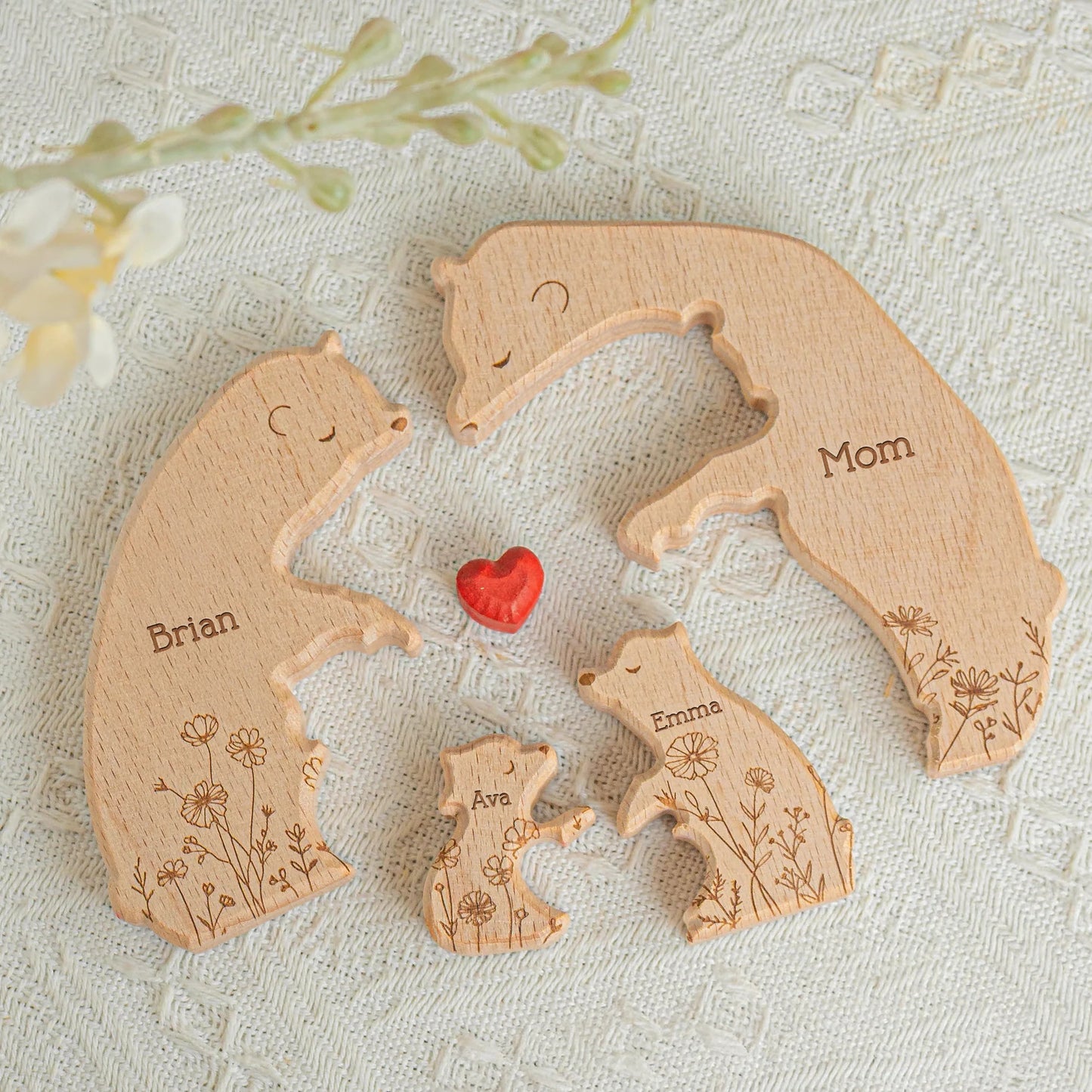 Hugging Bear Family Floral Puzzle