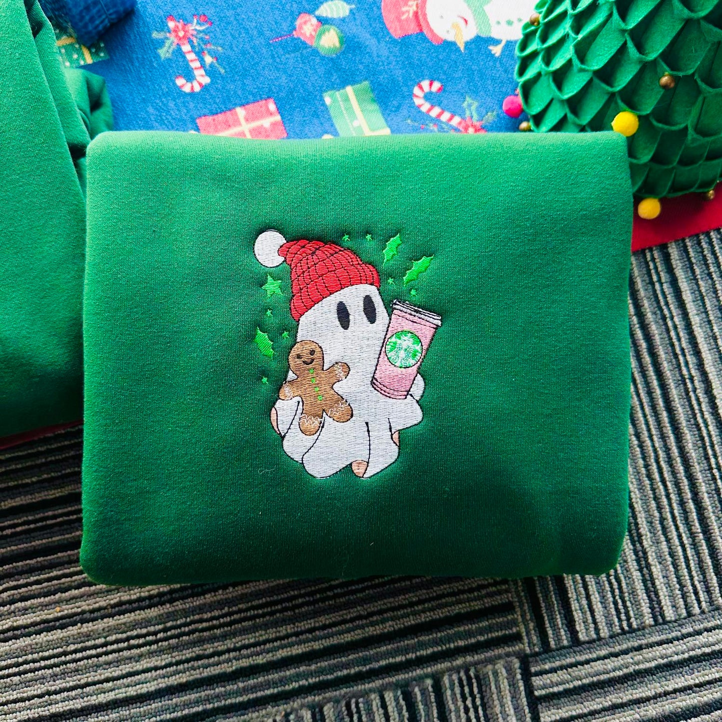 Christmas Ghost Drinking Embroidered Sweatshirt
