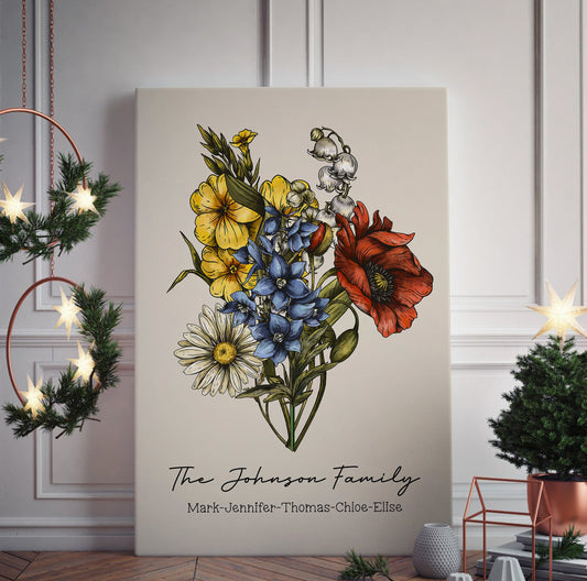 50%OFF🌷Birth Flower Family Bouquet Personalized Names Frame