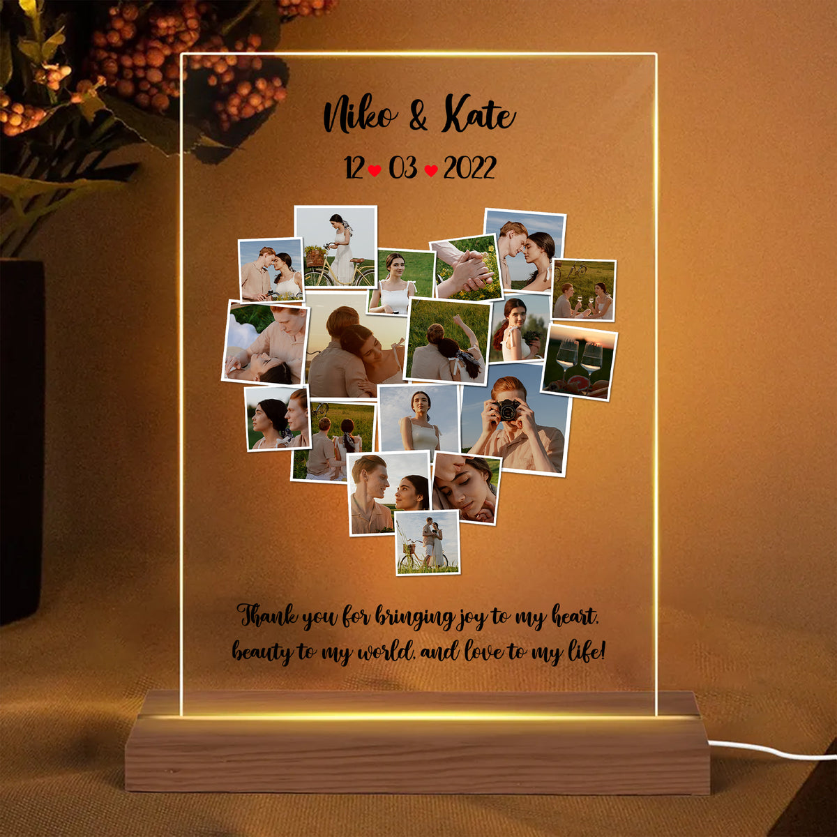 Personalized Photo Collage Heart Shape LED Lamp
