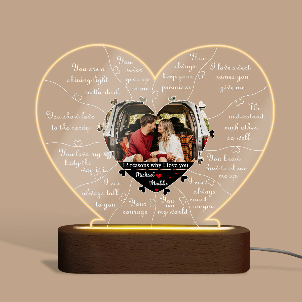 Personalized 12 Reasons Why I Love You LED Lampš
