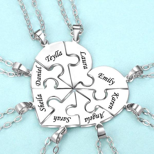 Family Heart Pendant Puzzle Necklace Bracelet Keychian