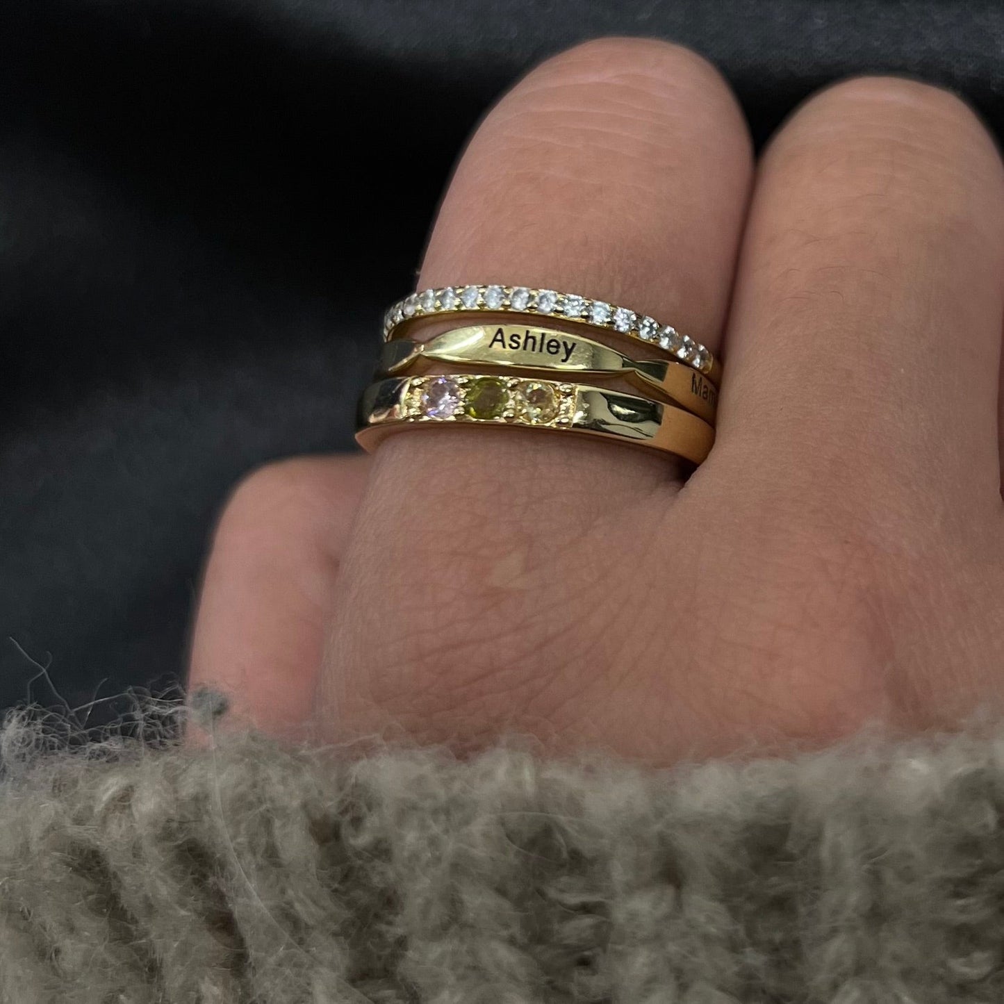 Customized Birthstone Mothers Ring Stack