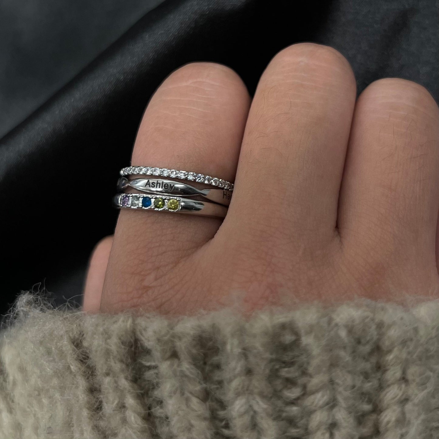 Customized Birthstone Mothers Ring Stack