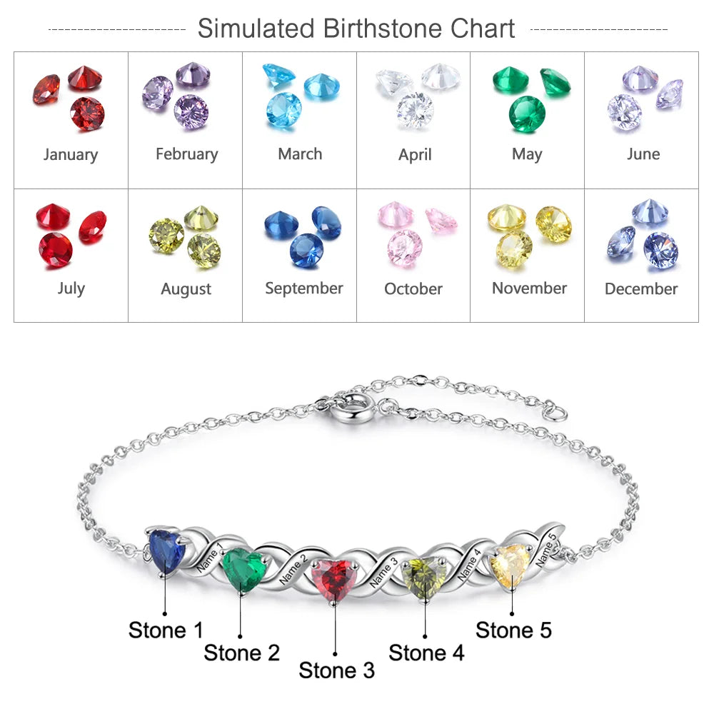 Personalisiertes Herz-Geburtsstein-Armband