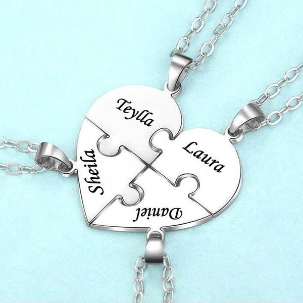 Family Heart Pendant Puzzle Necklace Bracelet Keychian