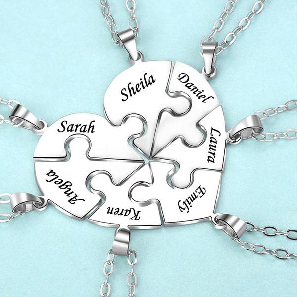 Family Heart Pendant Puzzle Necklace Bracelet Keychian