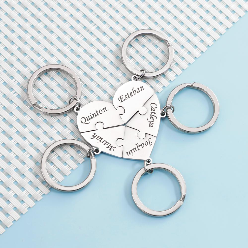 Family Heart Pendant Puzzle Necklace Bracelet Keychian