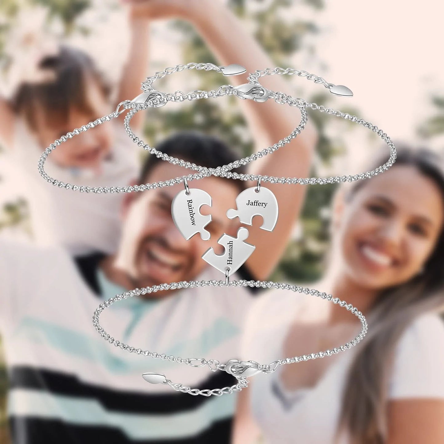 Famille Coeur Pendentif Puzzle Collier Bracelet Keychian TT