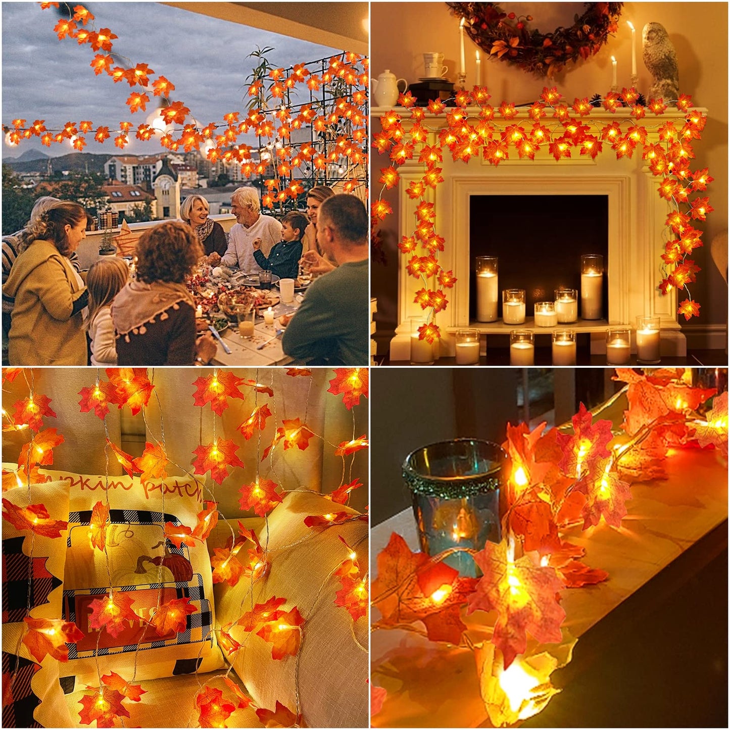 Guirlande d'automne de feuilles d'érable allume les décorations de Thanksgiving