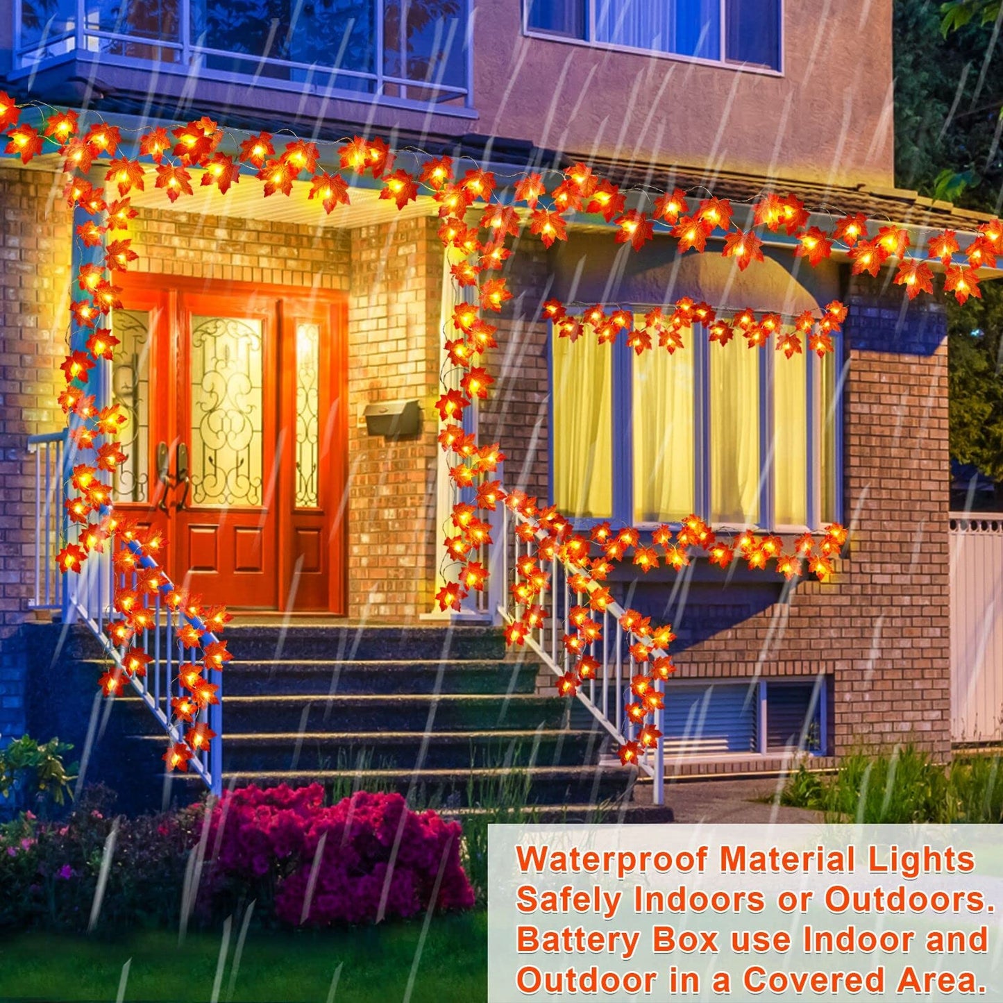 Guirlande d'automne de feuilles d'érable allume les décorations de Thanksgiving