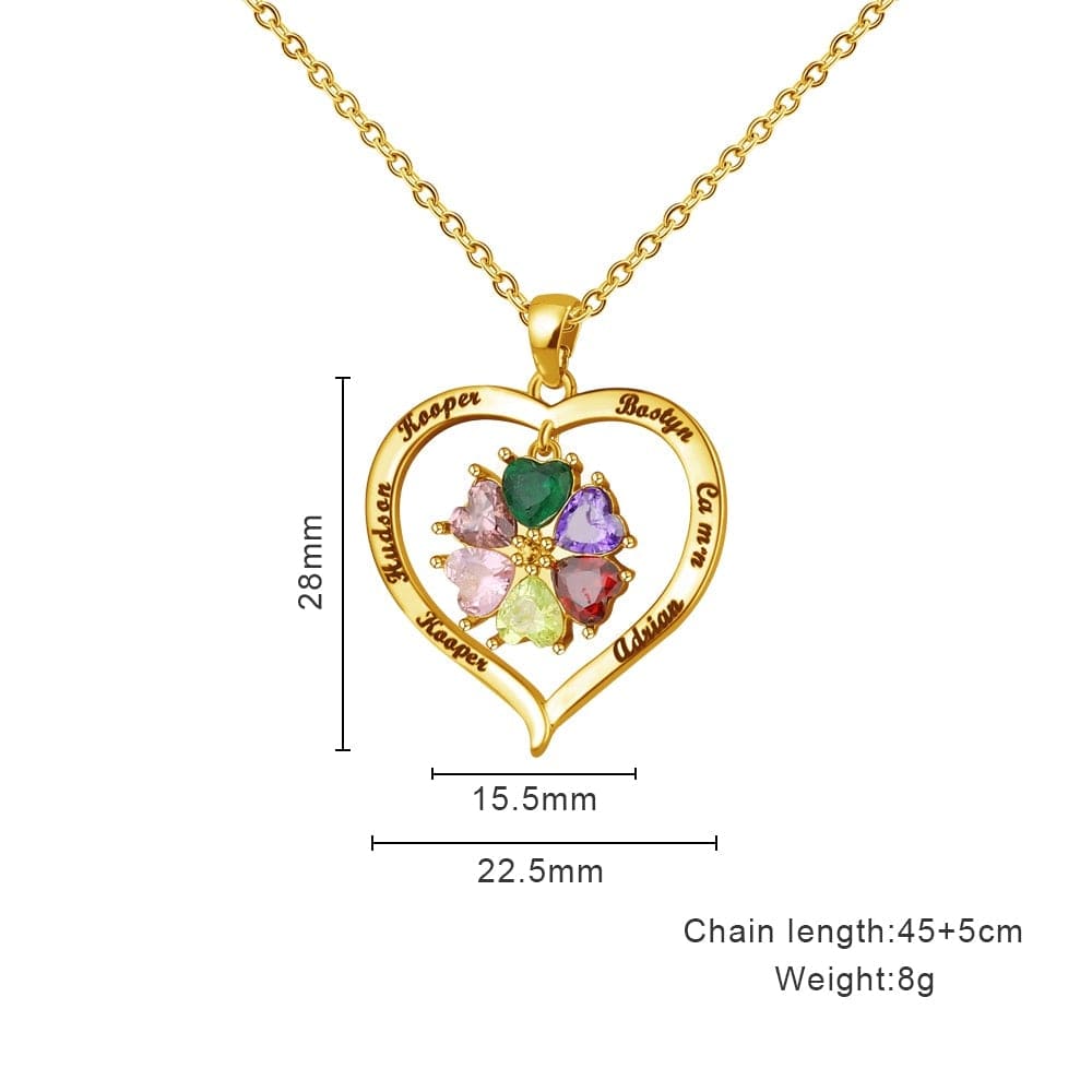Personalized Names Heart Necklace With Birthstones
