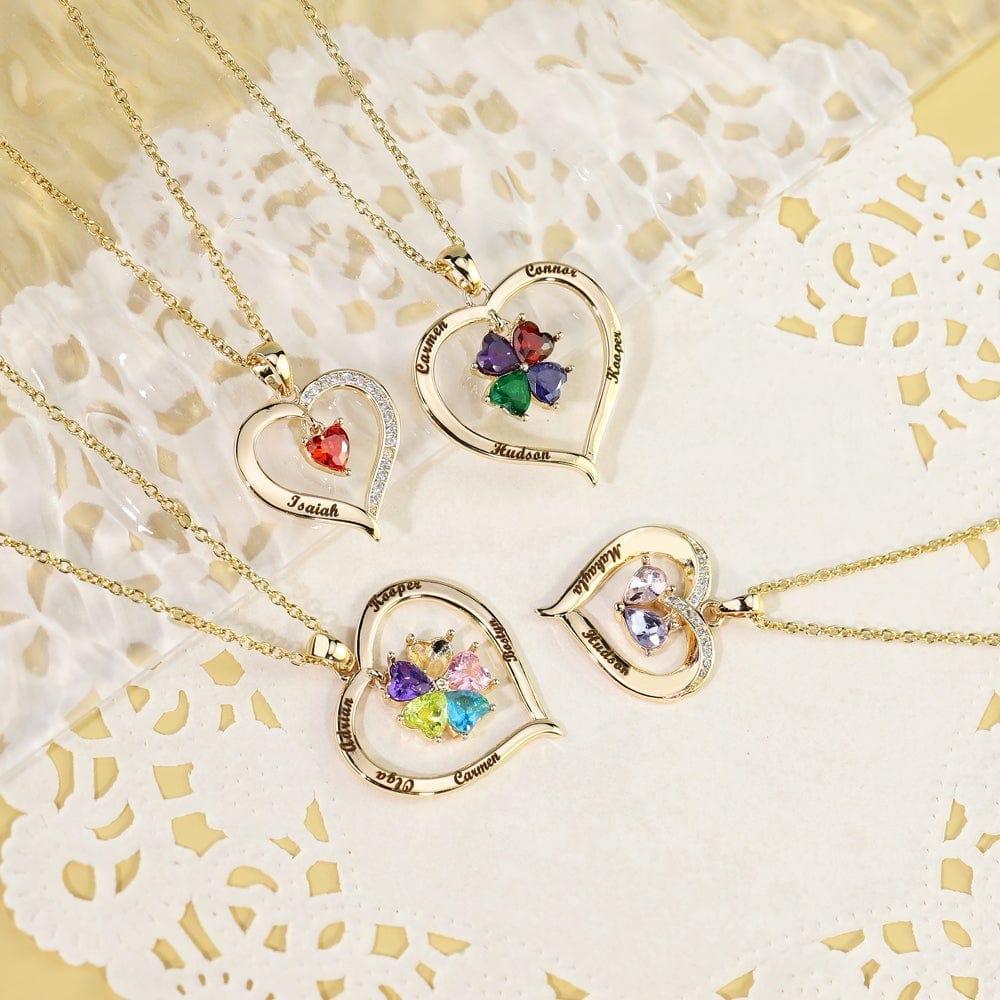 Personalized Names Heart Necklace With Birthstones