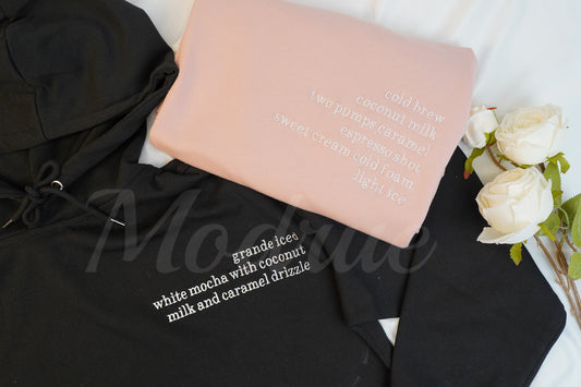 Custom Coffee Order Embroidered Sweatshirt Hoodie
