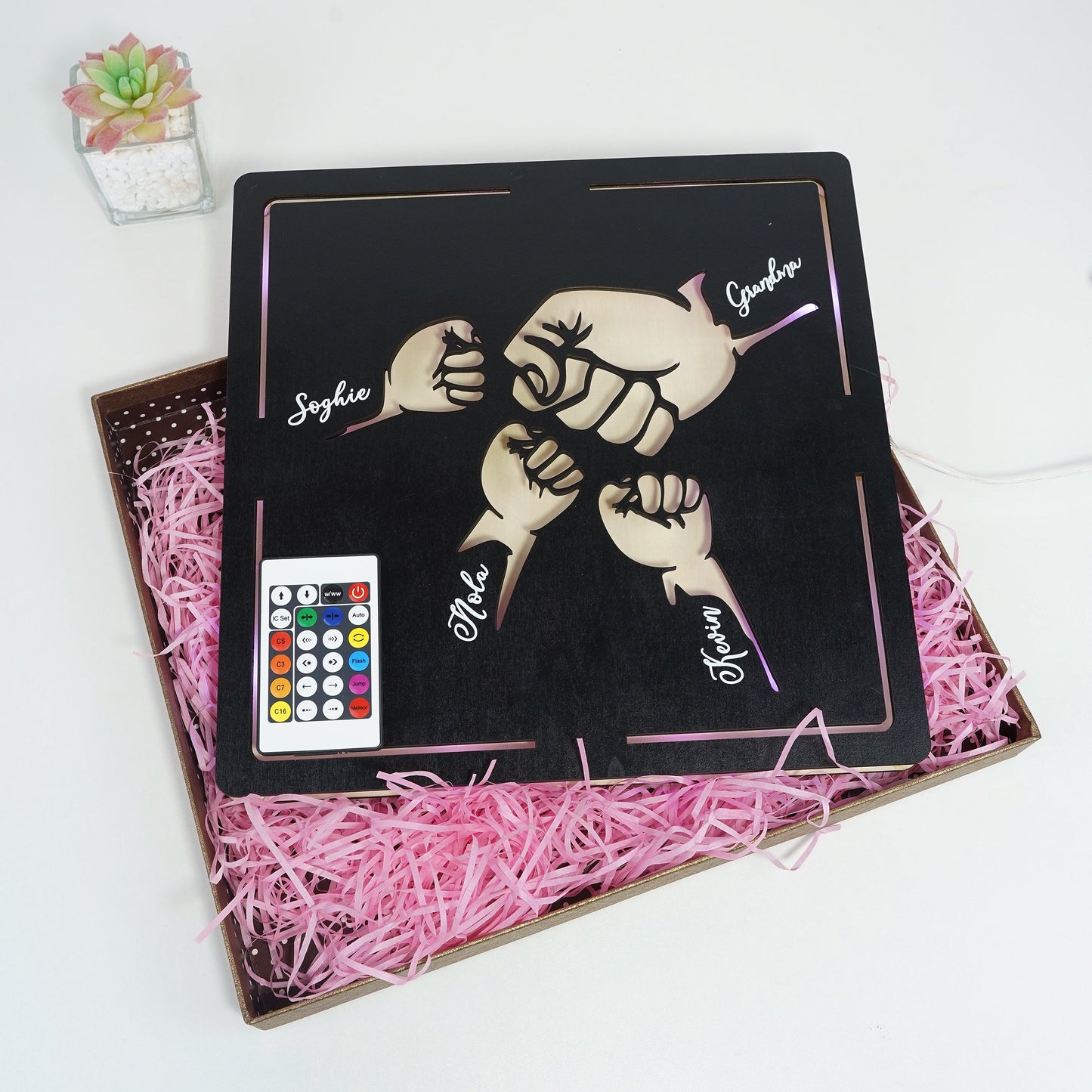 Custom Fist Bump Dad and Kids Wooden Sign With LED Lights