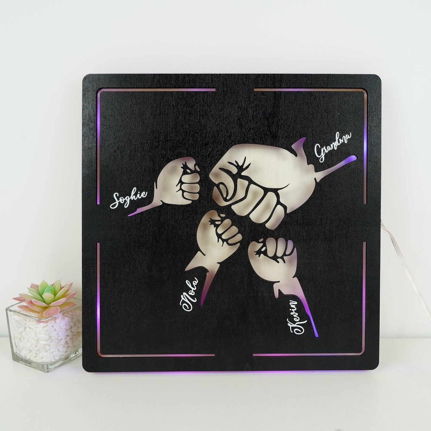 Custom Fist Bump Dad and Kids Wooden Sign With LED Lights