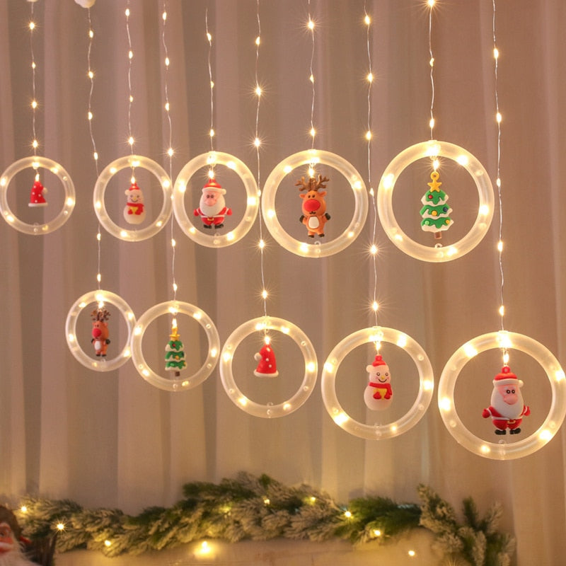 Christmas LED Santa Claus Snowman Tree Curtain String Light