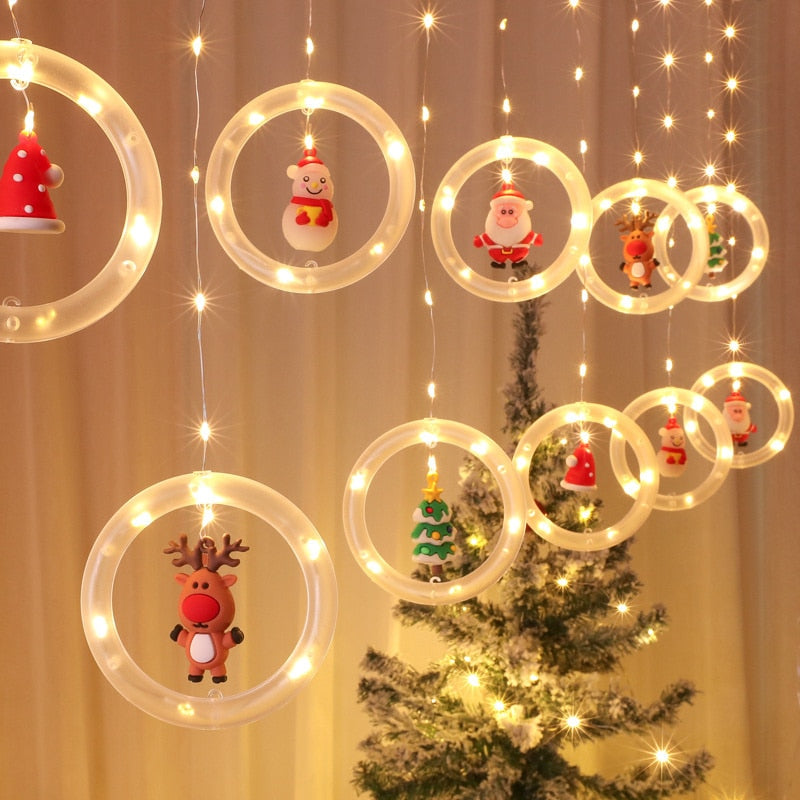 Christmas LED Santa Claus Snowman Tree Curtain String Light