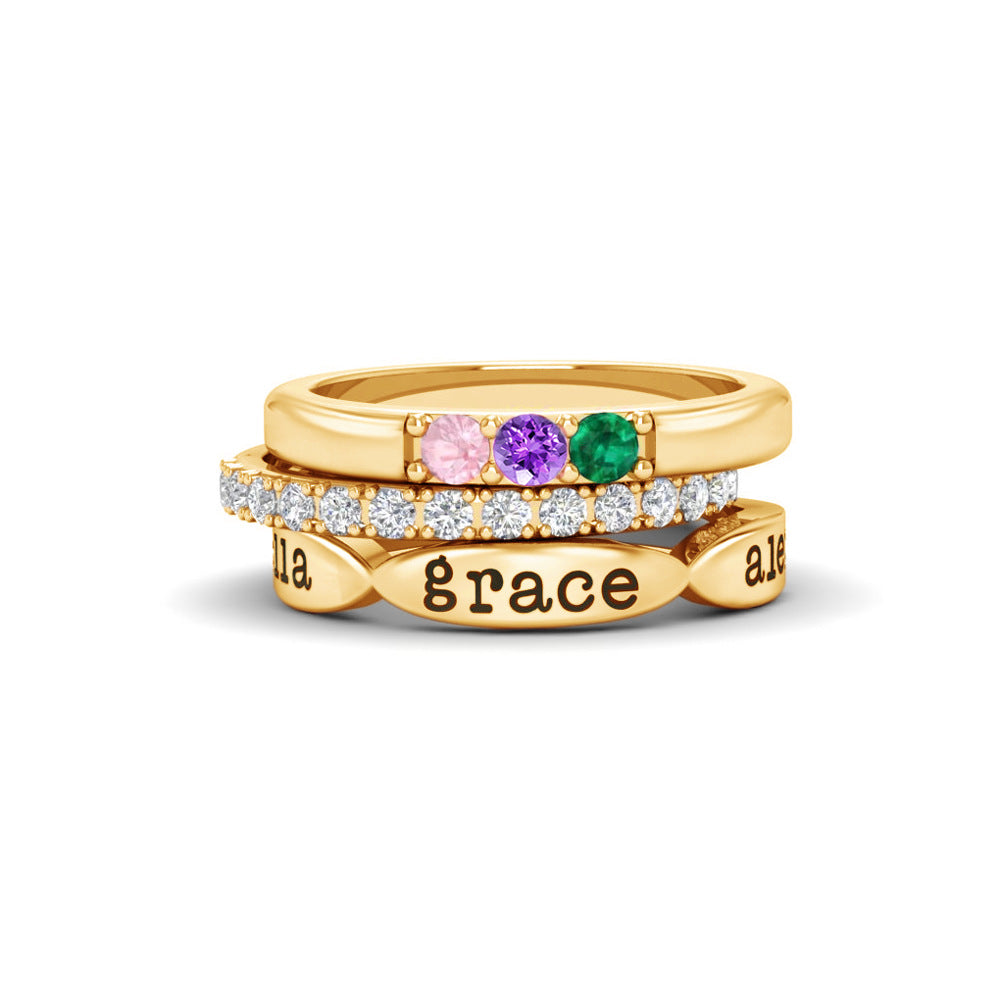 Customized Birthstone Mothers Ring Stack