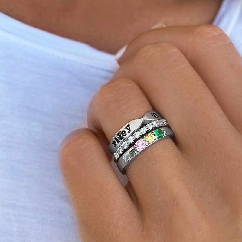 Customized Birthstone Mothers Ring Stack