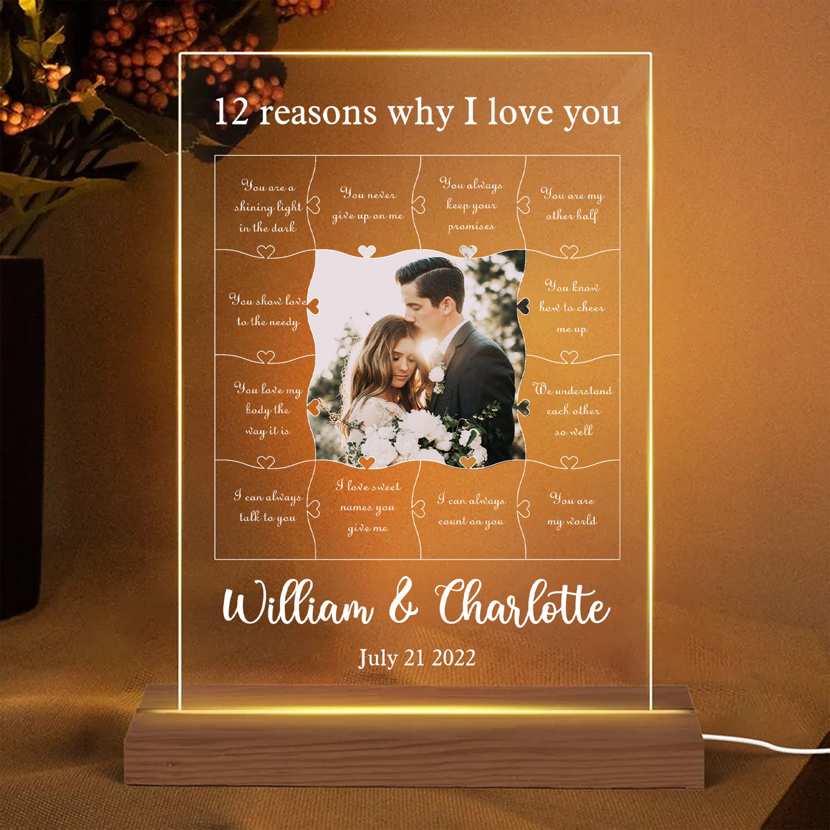 Personalisierte 12 Gründe, warum ich dich liebe rechteckige LED-Lampe💕