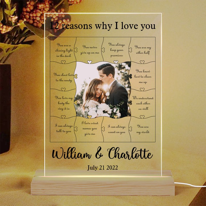 Personalisierte 12 Gründe, warum ich dich liebe rechteckige LED-Lampe💕