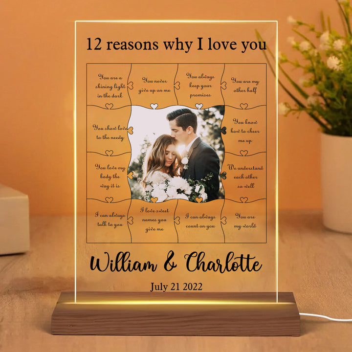 Personalized 12 Reasons Why I Love You Rectangular LED Lamp
