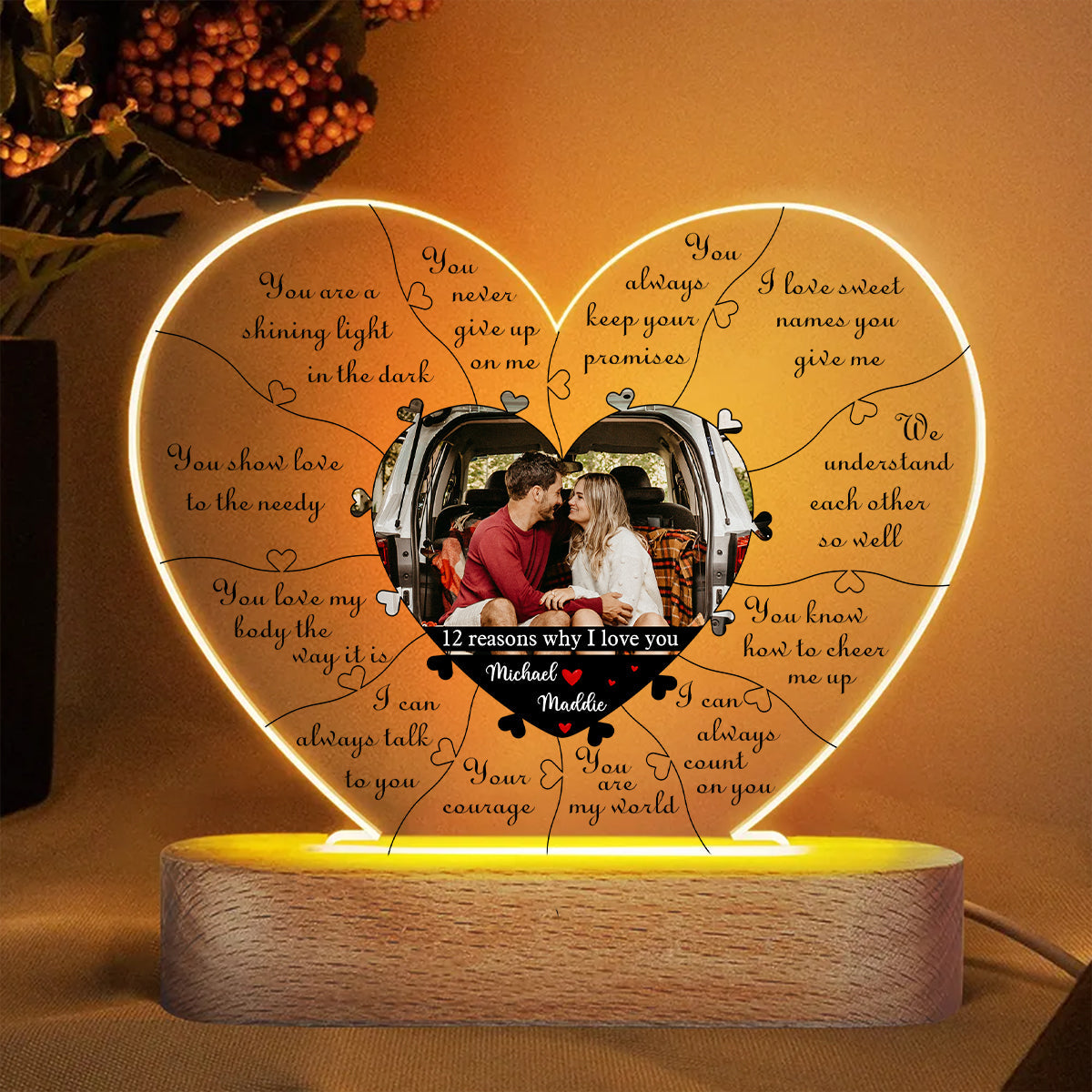Personalized 12 Reasons Why I Love You LED Lampš