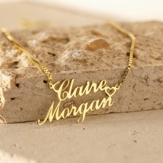 Couples Name Necklace with Heart