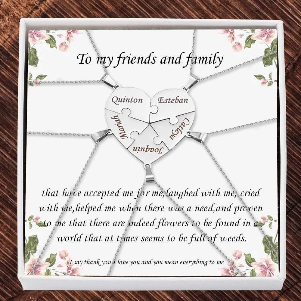 Family Heart Pendant Puzzle Necklace Bracelet Keychian