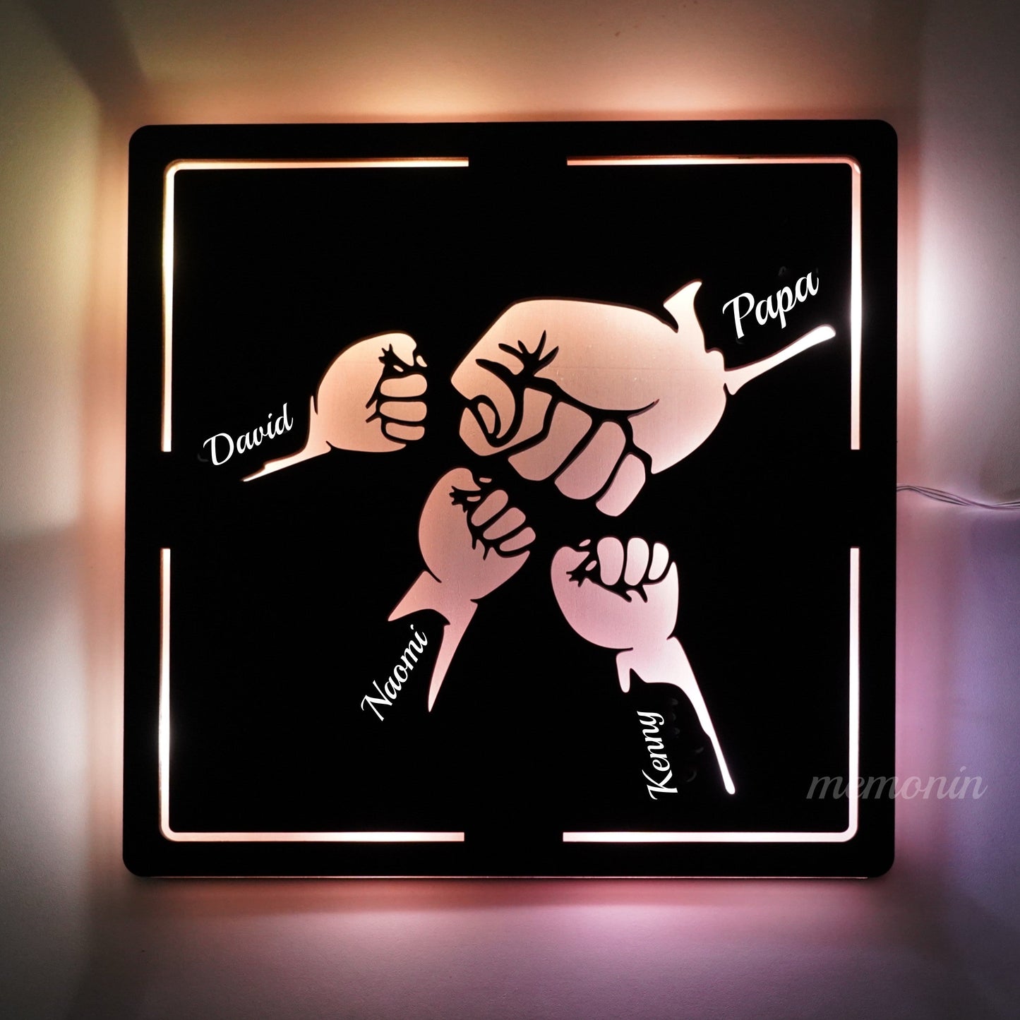 Custom Fist Bump Dad and Kids Wooden Sign With LED Lights