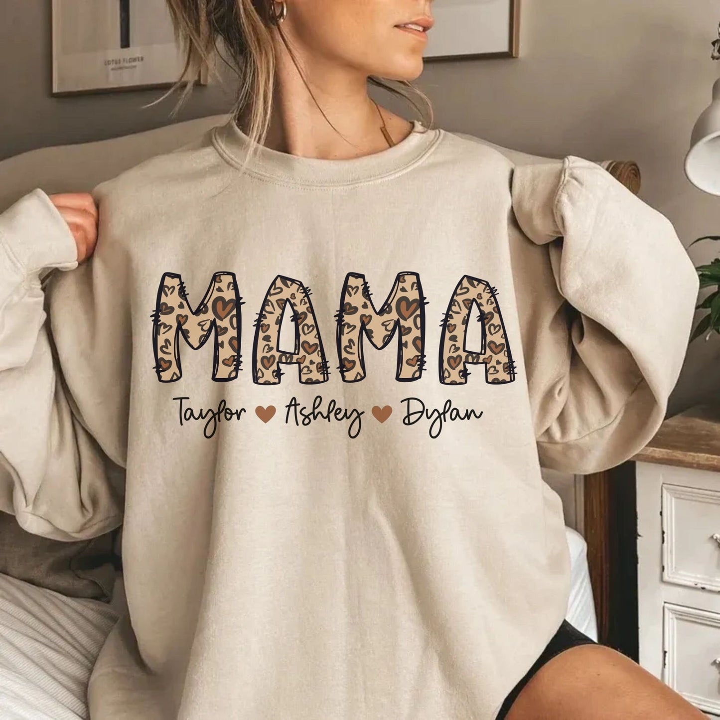 Custom Mama Sweatshirt with Names, Leopard Mama Gift for Mom