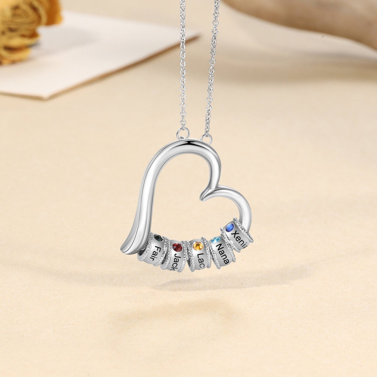 Personalized Family Heart Pendant Necklace